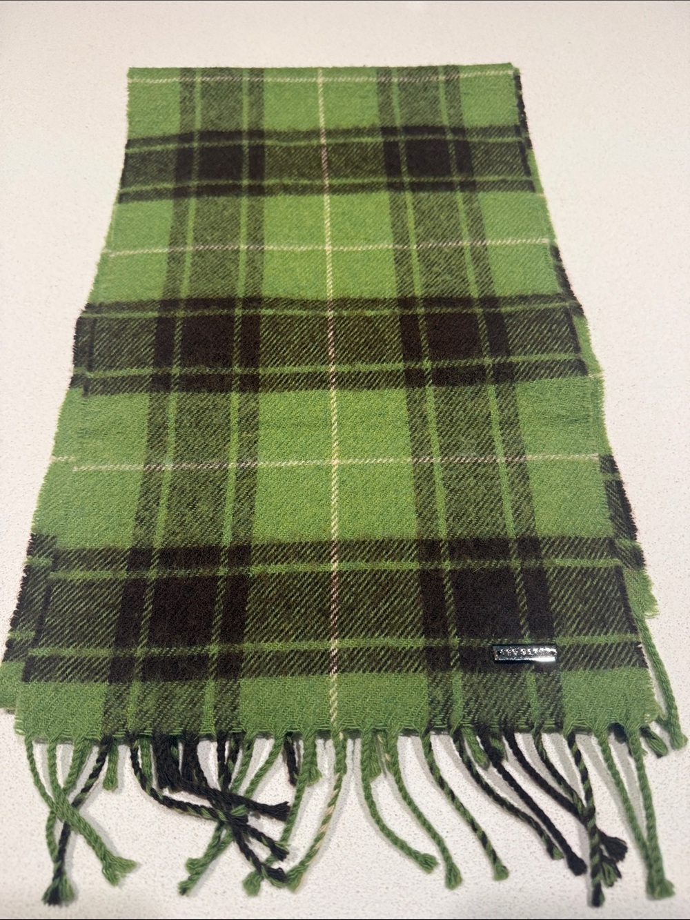 Ted Baker Green Plaid Scarf with Fringe